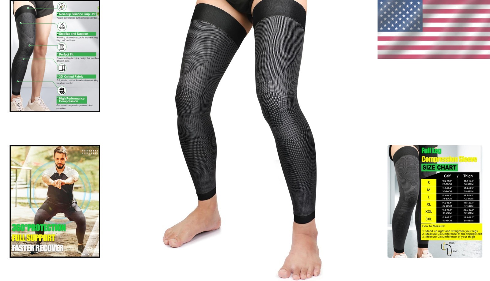 Unisex Thigh High Compression Sleeves 20-30mmHg – Alleviate Leg Pain, Black M