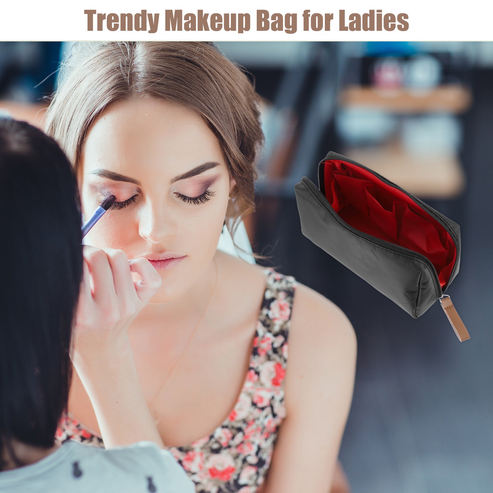 Piece of 1 Portable Cosmetic Bag Travel Makeup Storage Waterproof Black Red