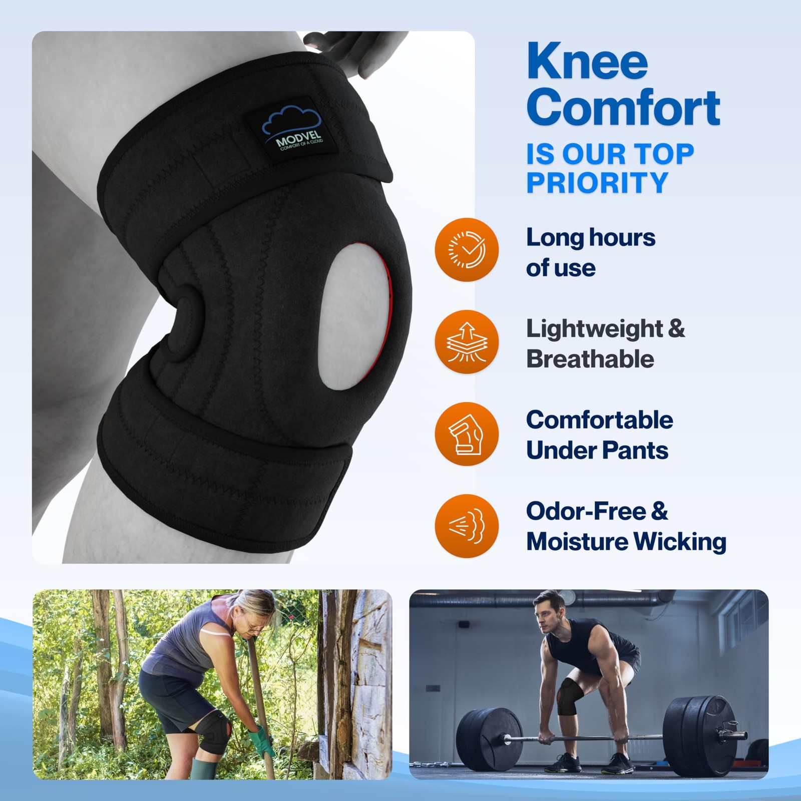 Modvel ELITE Knee Brace for Men & Women – Patella Gel Large/X-Large, A Black
