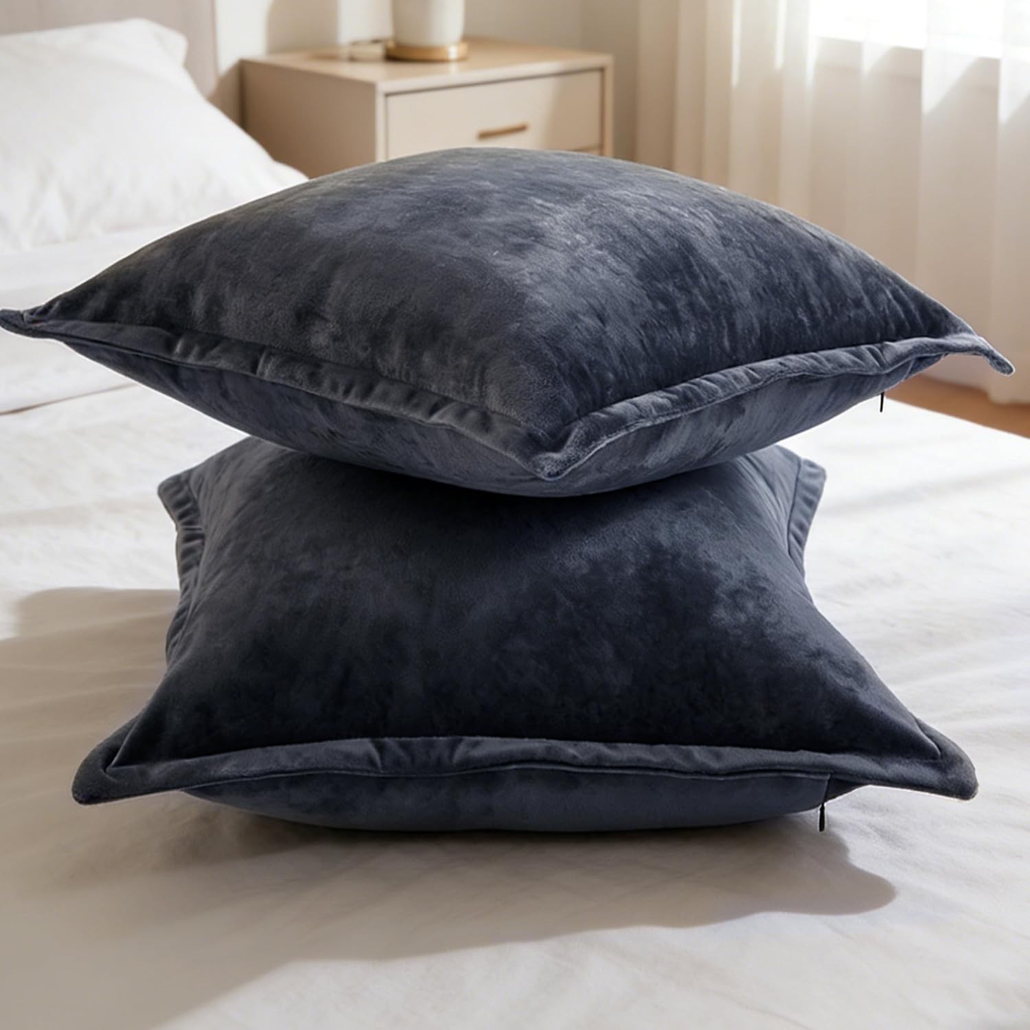Greek Velvet Euro Sham Covers Set of 2 26×26 Luxury Soft Solid Pillow Covers for