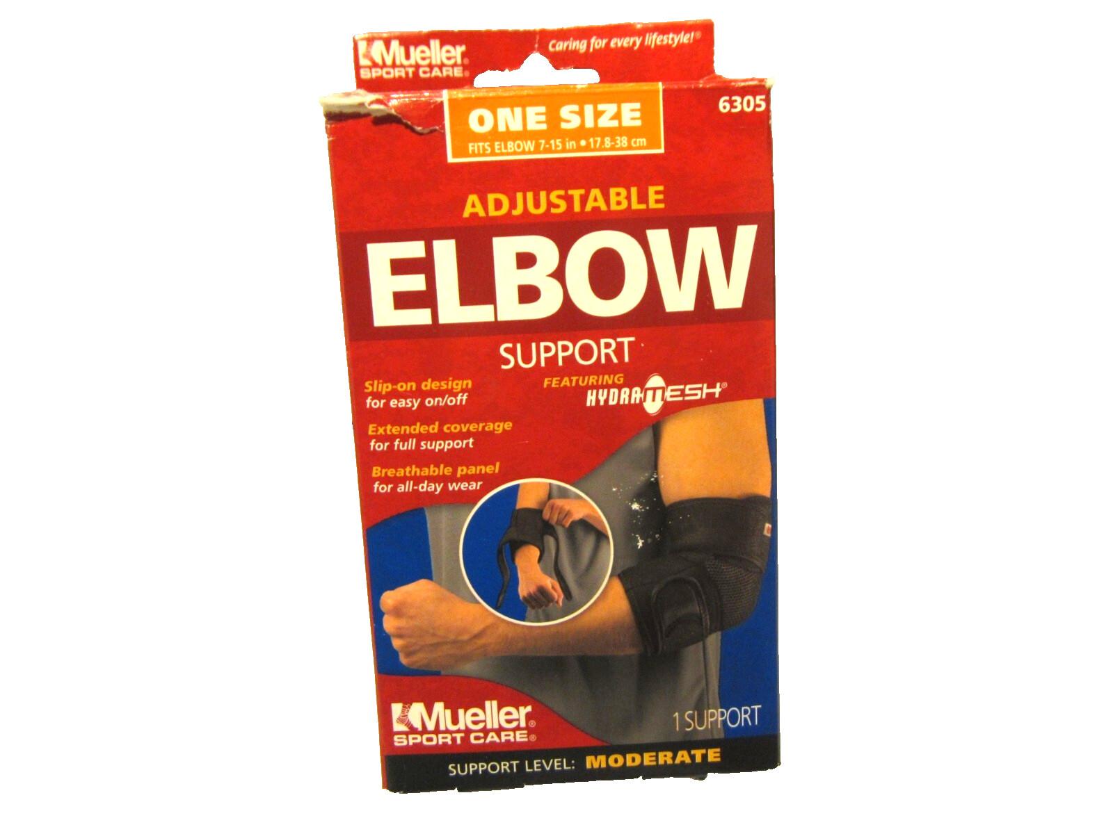 Black Mueller Adjustable Slip-on Elbow Brace, Moderate Support, One Size, 6305