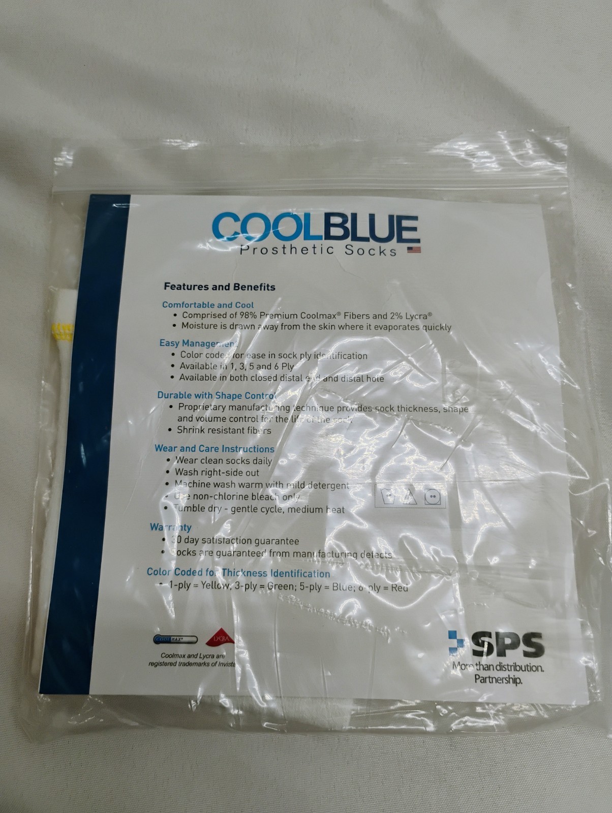 Cool Blue 1 Ply Prosthetic Sock w/ Hole Size 1, 2 Length 10-14 Model CB1HMSH2
