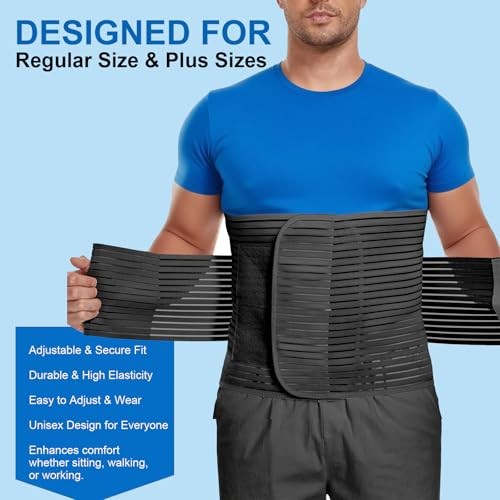 Abdominal Binder, 12-Inch Wide Elastic Belly Wrap for Plus Size X-Large Black