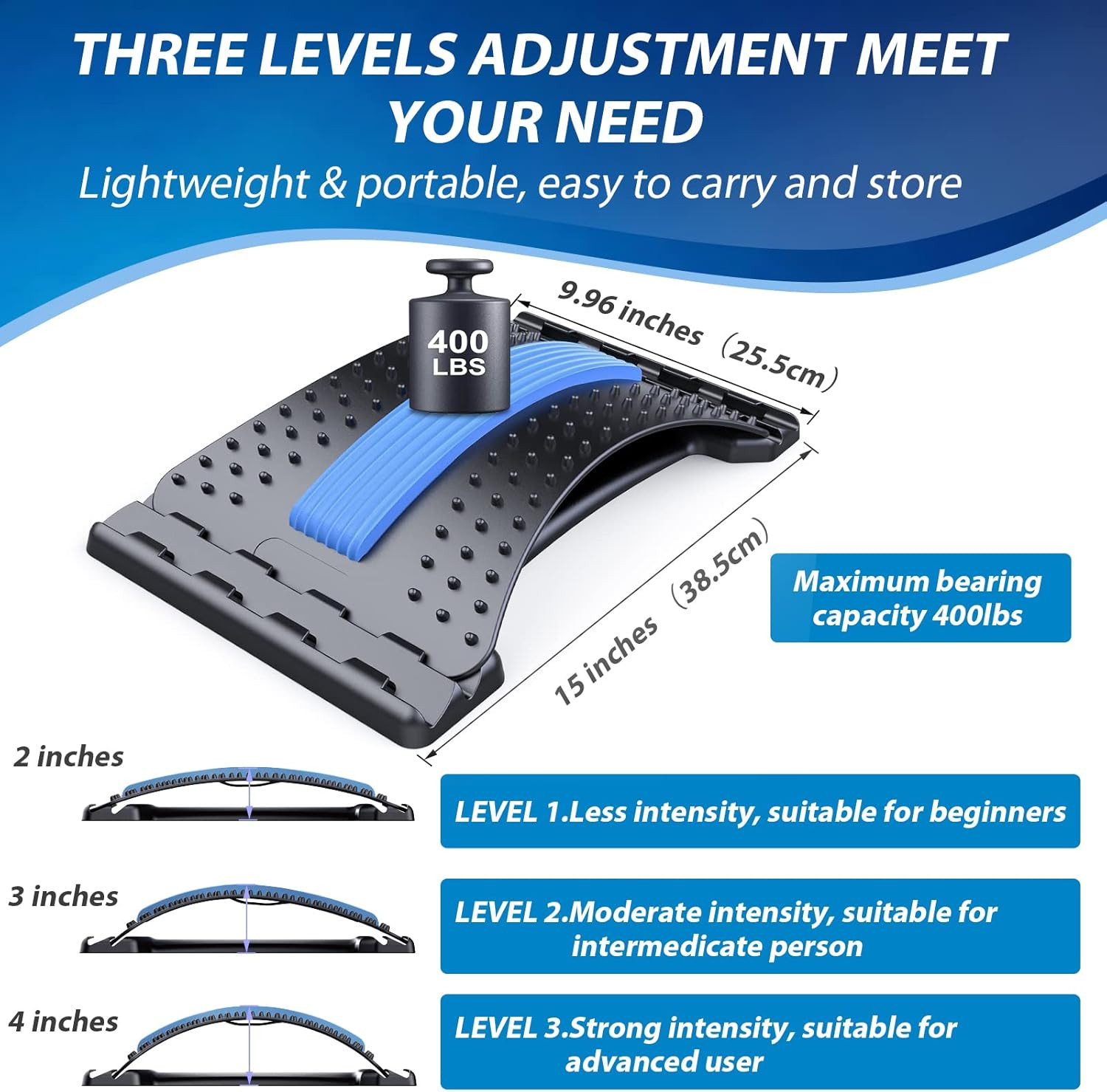 MINOLL Back Stretcher for Lower Back Pain Relief, Multiple Level Adjustable Arch