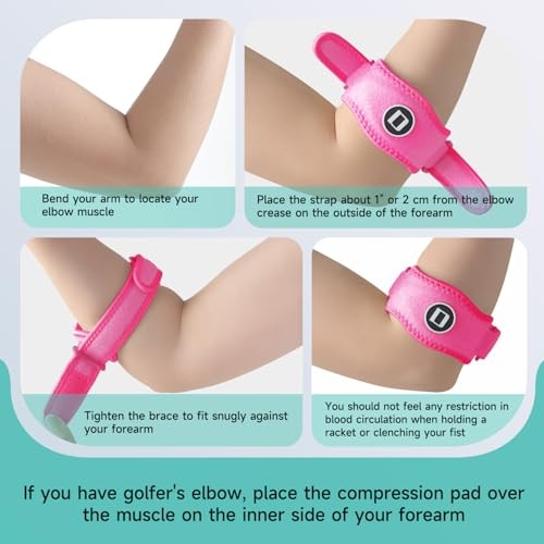 Tennis Elbow Brace for Women & Men, Adjustable Golfer Elbow 2 Pack Hot Pink