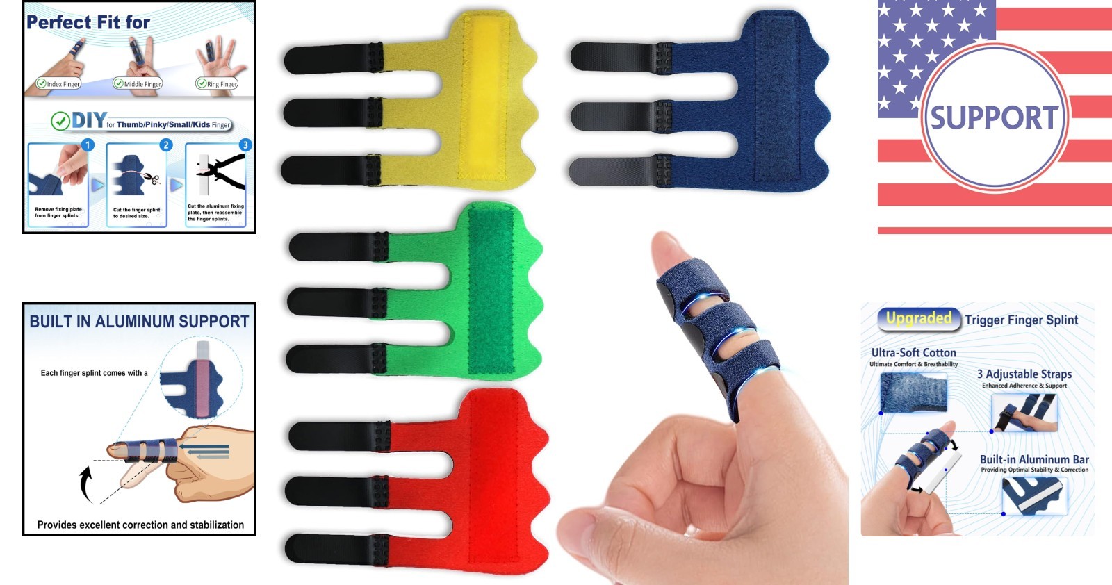 Comfortable Cotton Trigger Finger Brace: 4 Adjustable Splints for Fast Recovery