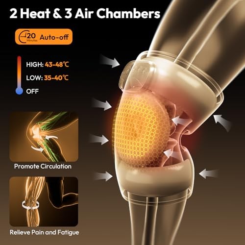 QUINEAR KNEE MASSAGER WITH AIR COMPRESSION AND HEAT, KNEE BRACE – BLACK RED