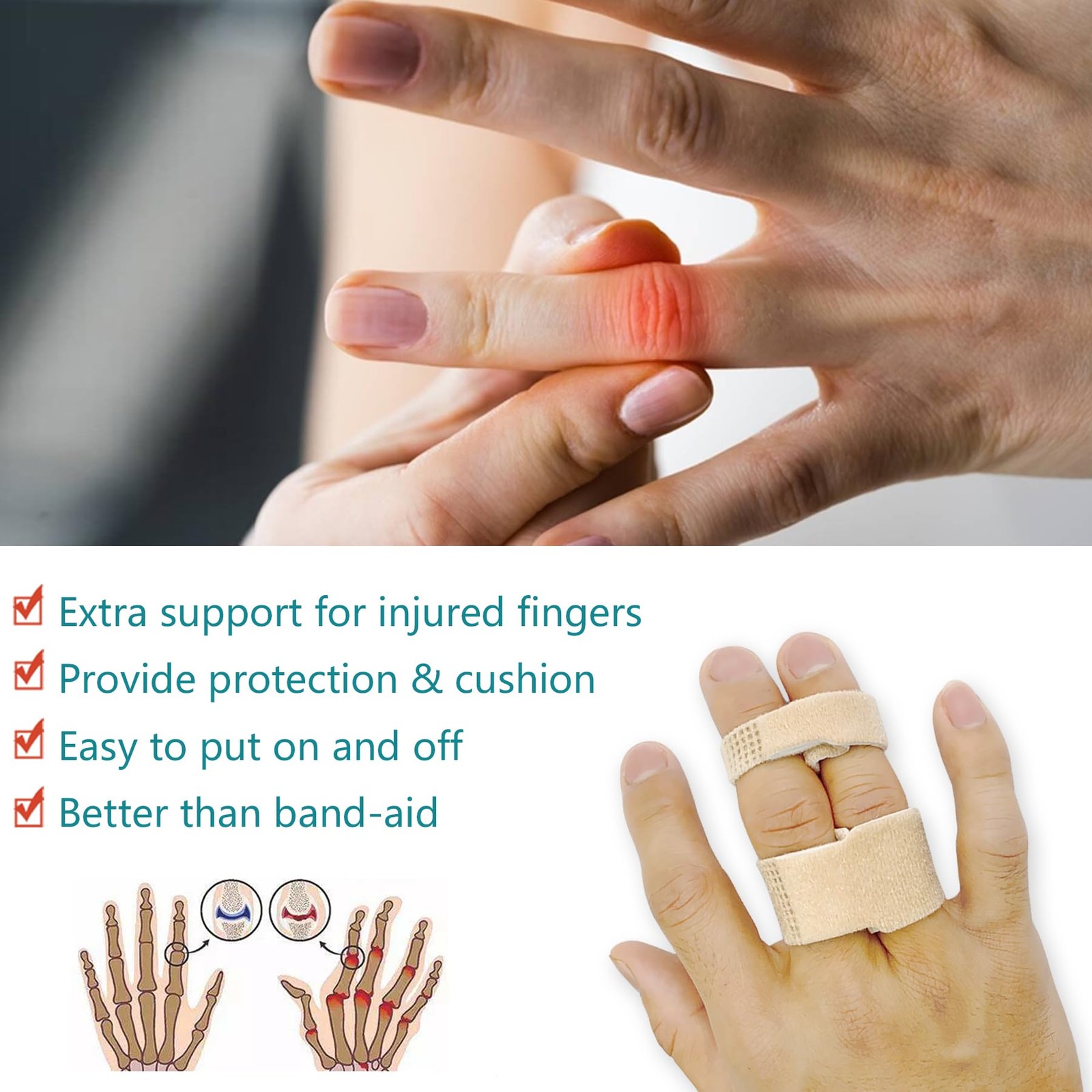 Finger Buddy Straps 8 Pack – Buddy Tape Finger Straps with Padding for Injure