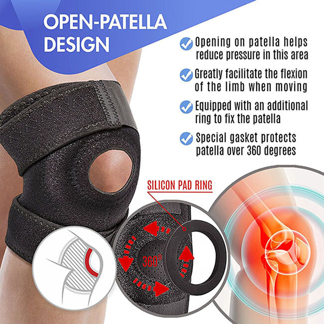Open Patella Stabilizer Knee Brace Gel Pads Support Joint Pain Arthritis 1x / 2x
