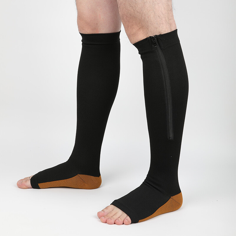 Zipper Compression Socks Support Anti-Fatigue Stockings Men Women 20-30mmHg 2PCS