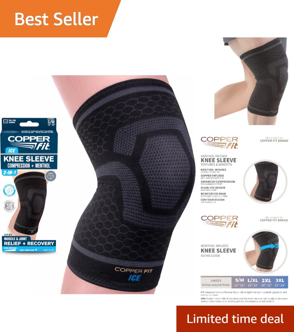 ICE Menthol Infused Knee Compression Sleeve – L/XL for Pain Relief & Comfort