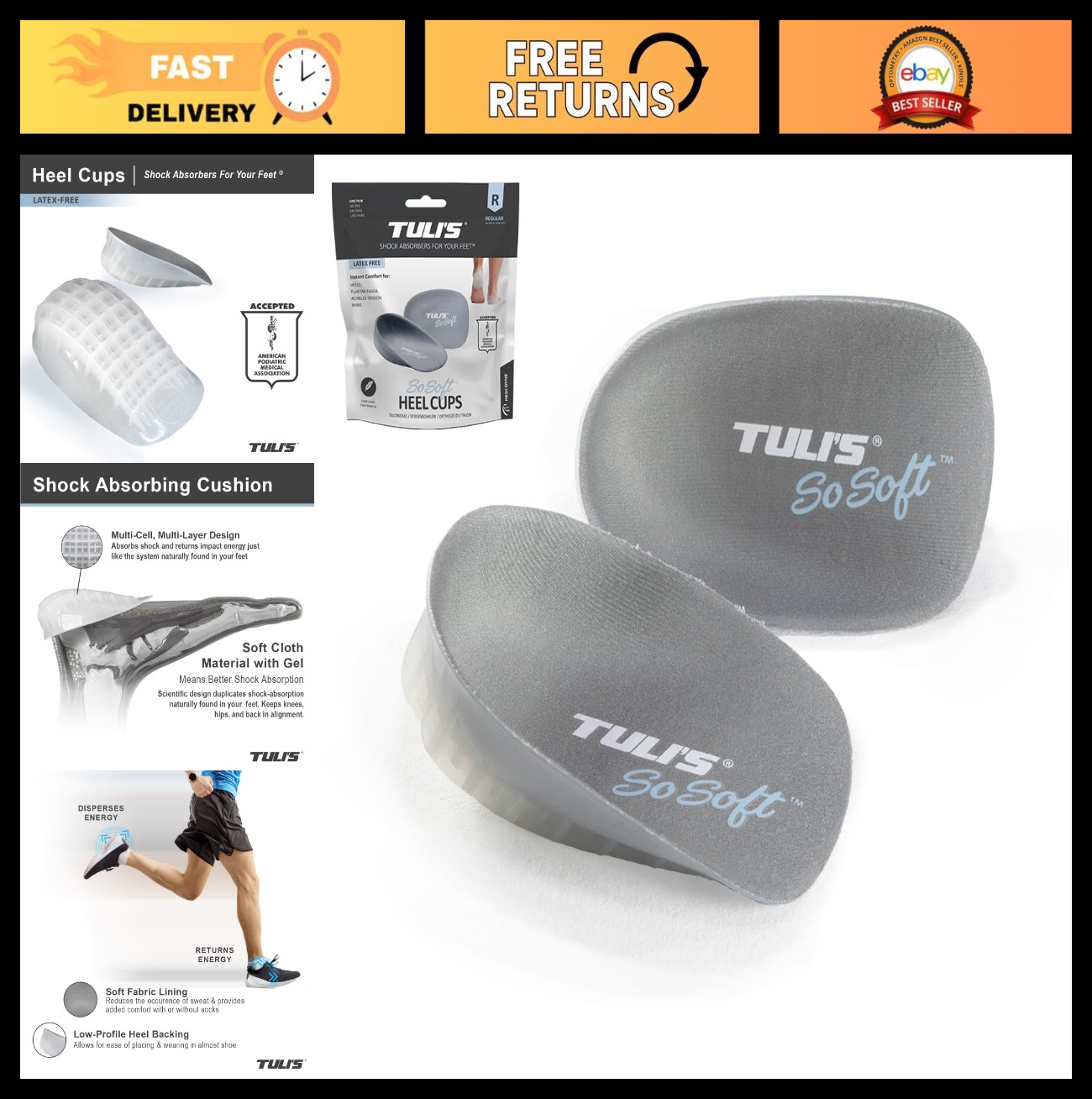 Cushioned Gel Heel Cups for Plantar Fasciitis & Heel Pain Relief – 1 Pair