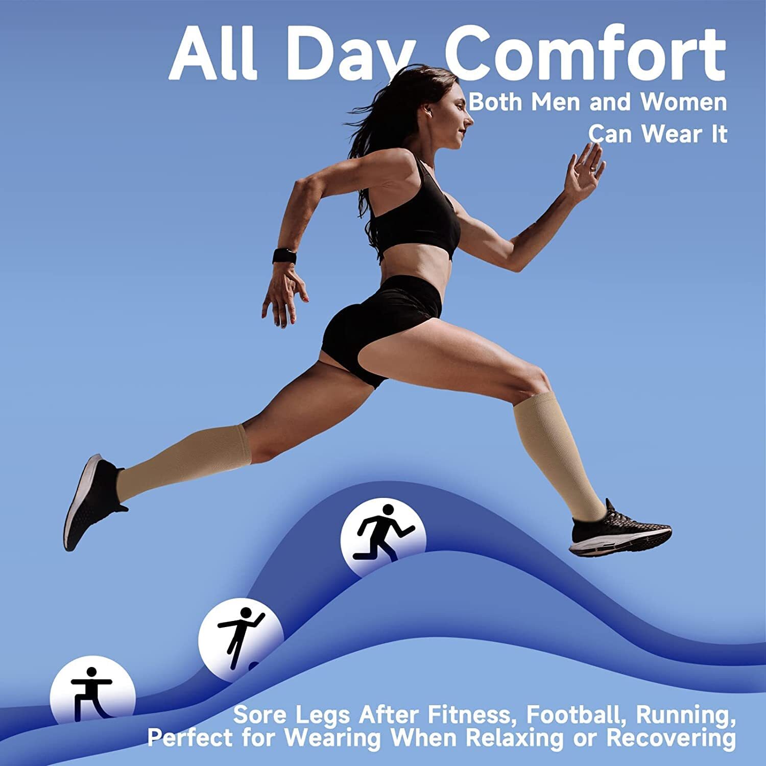 2 Pairs Zipper Compression Stockings 15-20mmHg for Walking Running, Small-Medium