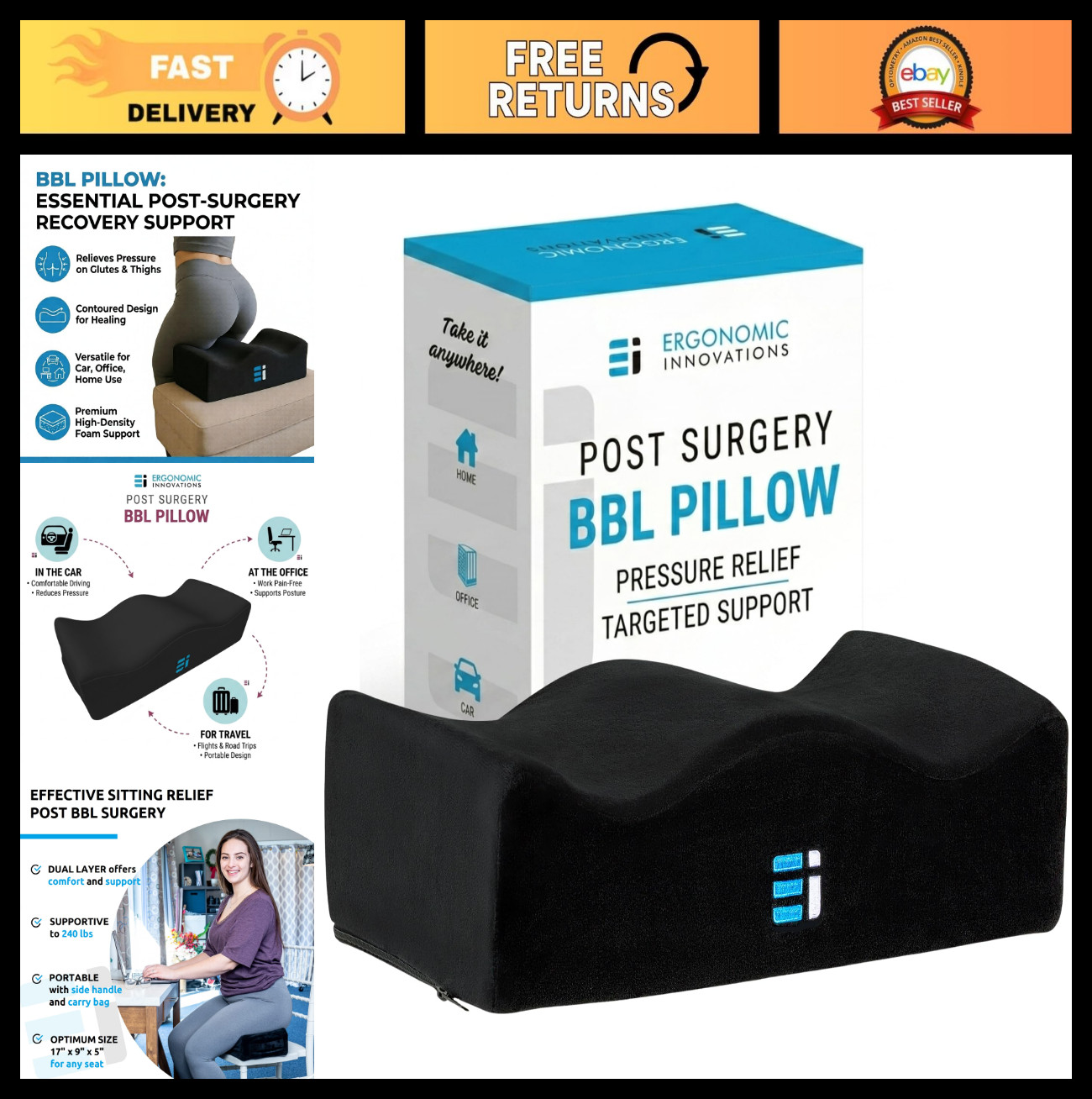 BBL Surgery Pillow for Post-Op Recovery – Ergonomic Butt Cushion for Pain Relief