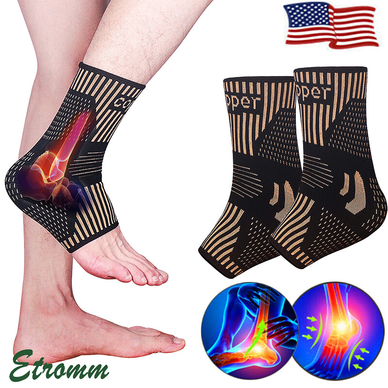 Copper Ankle Support Brace Stabilizer Compression Sleeve Socks Foot Pain Relief