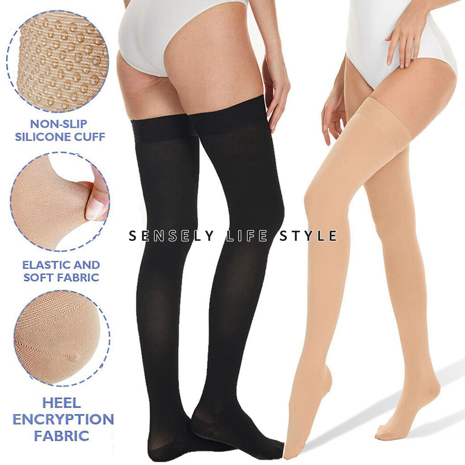 Thigh High Compression Stockings for Women Men 32mmHg Slimming Socks for Work US