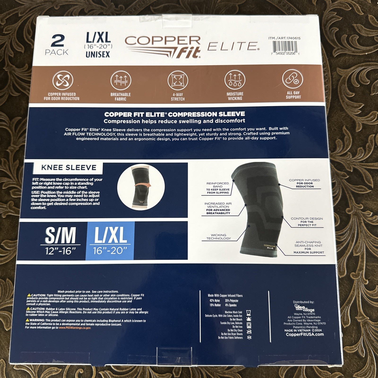 Copper Fit Elite Compression Knee Sleeve 2 Pack L/XL 16-20″ Airflow Technology