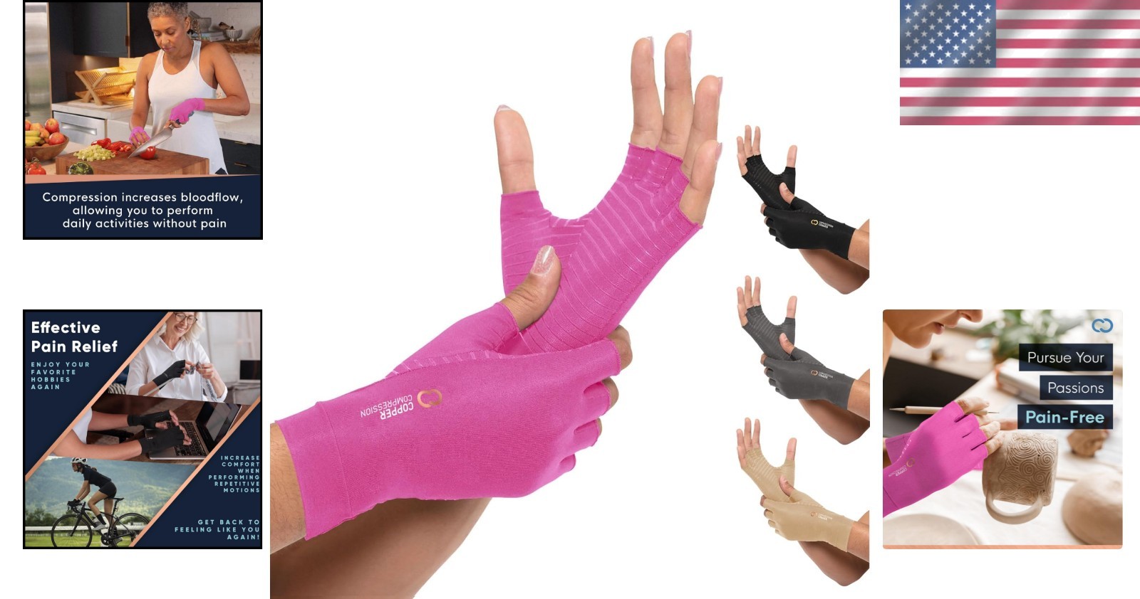 Copper-Infused Compression Fingerless Gloves, Pink – Size M | For Joint Relief