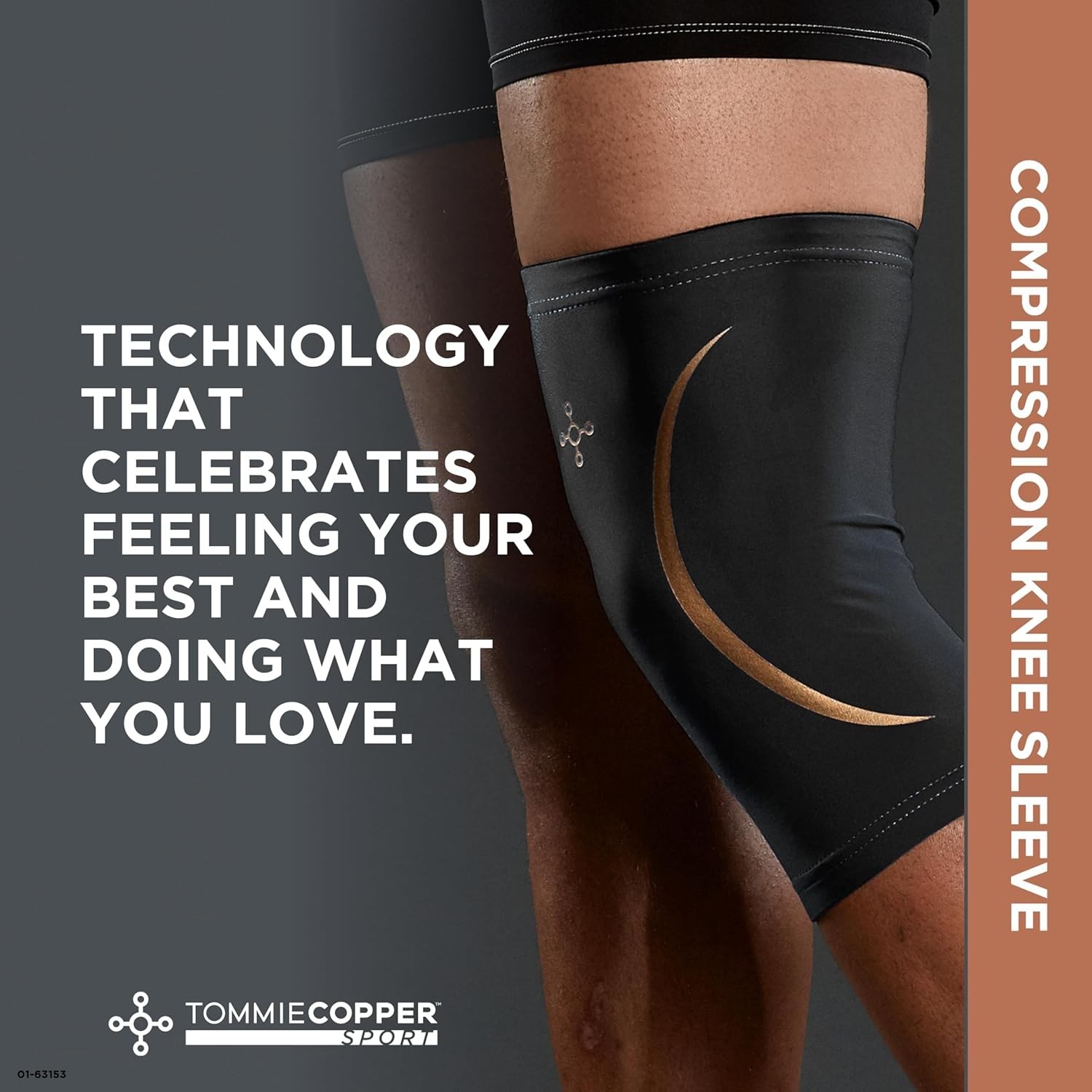 Tommie Copper Knee Compression Sleeve (L/XL, Black), 15-20 mmHg, 4D Stretch & No
