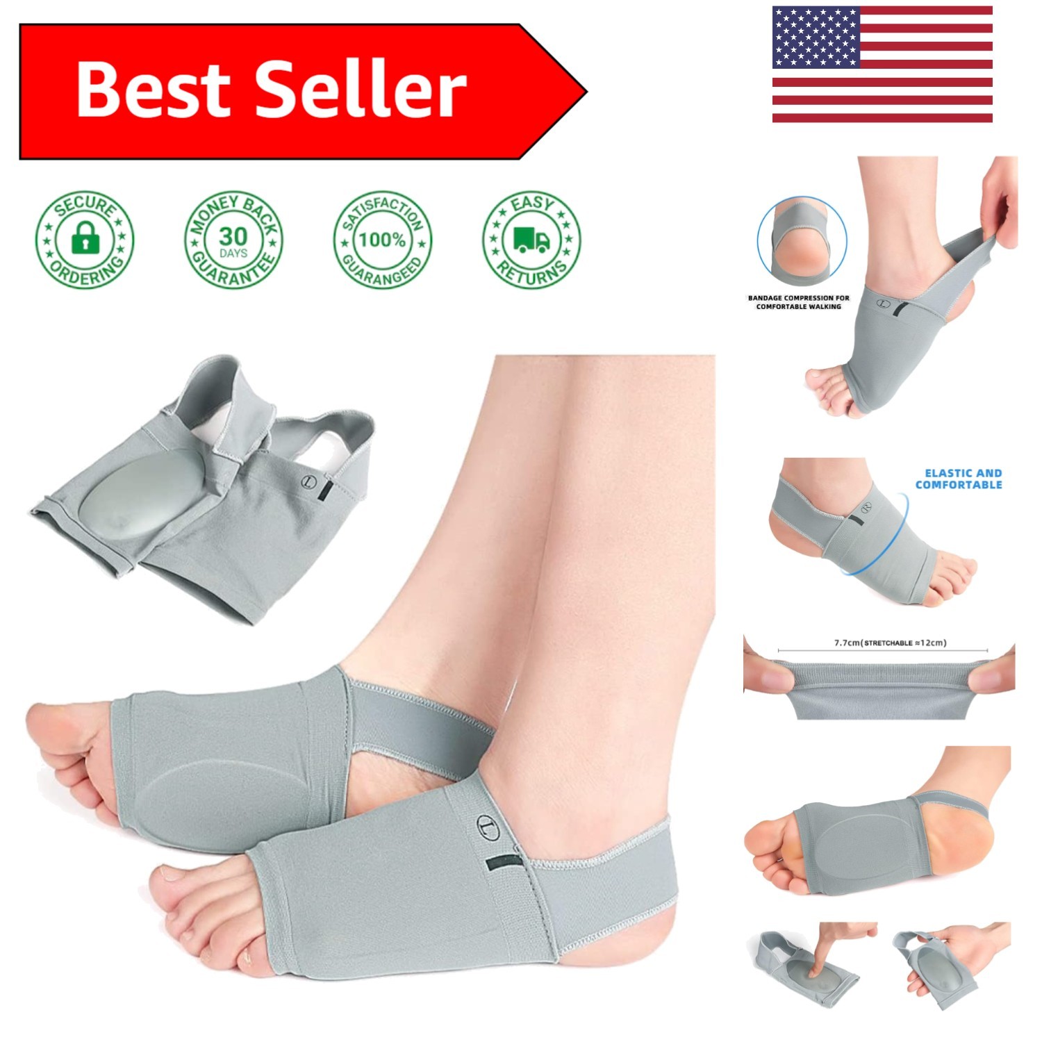 Metatarsal Compression Arch Support Sleeves with Gel Pad – Pain Relief Brace