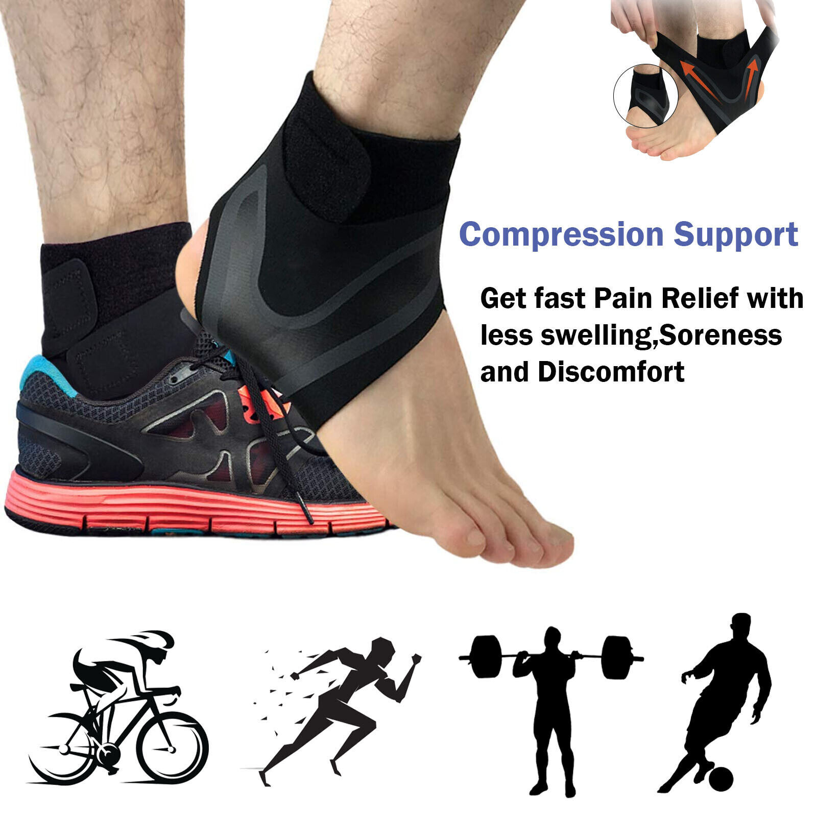Ankle Brace Support Compression Sleeve Plantar Fasciitis Pain Relief Feet Wrap