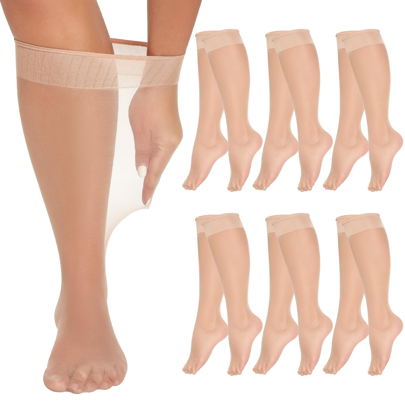 6 Pairs Plus Size Knee Highs for Women 15 Denier Sheer Nylon Socks Knee High …
