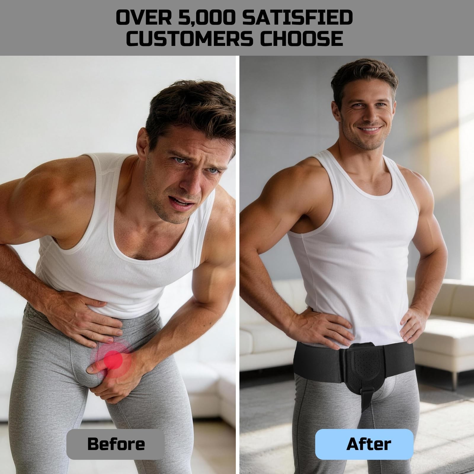 Adjustable Hernia Belt for Men & Women | Inguinal Support, Left/Right Fit, Compr
