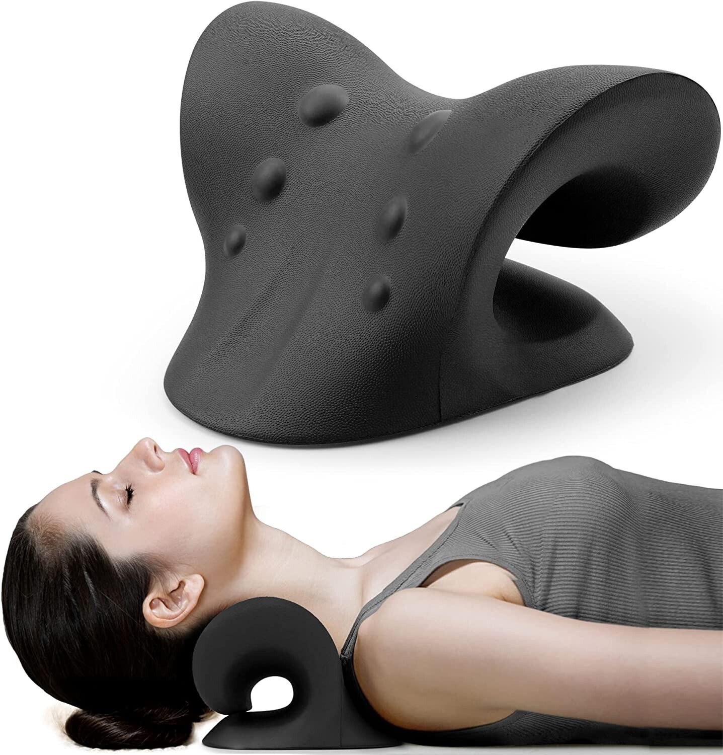 Neck and Shoulder Relaxer, Cervical Traction Device for TMJ Pain Relief (Black)