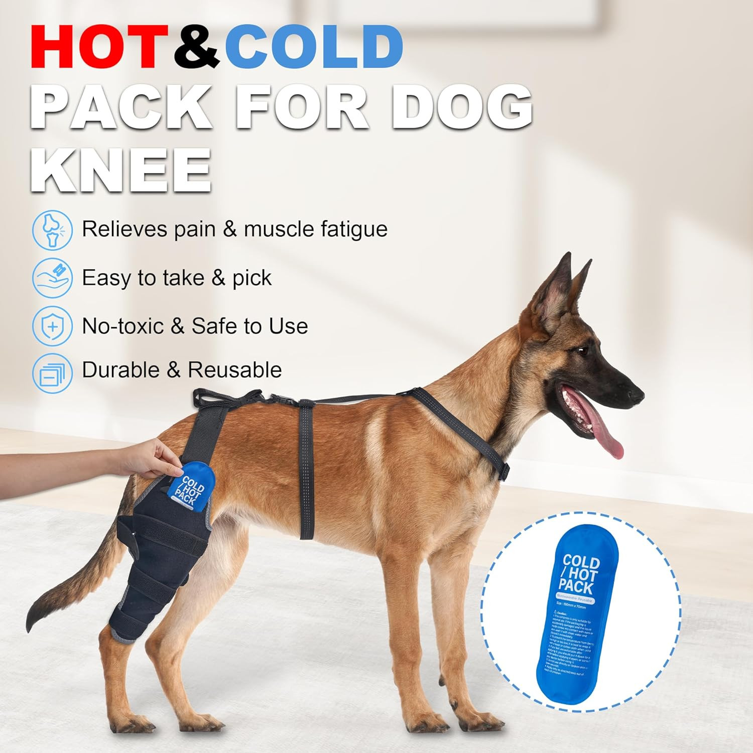 XL Dog Knee Brace for Torn ACL with Hot/Cold Gel Pack – Right Leg Support