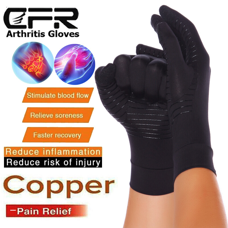 Copper Compression Gloves Therapy Circulation Pain Full Finger Arthritis IA