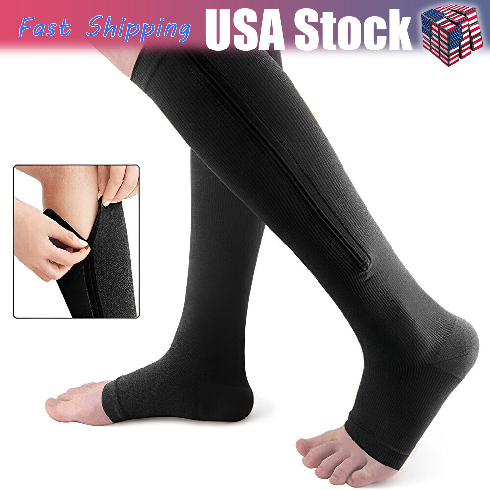 20-30mmgh Compression Socks Vital Flight Zipper Design Closure Open Toe Stocking