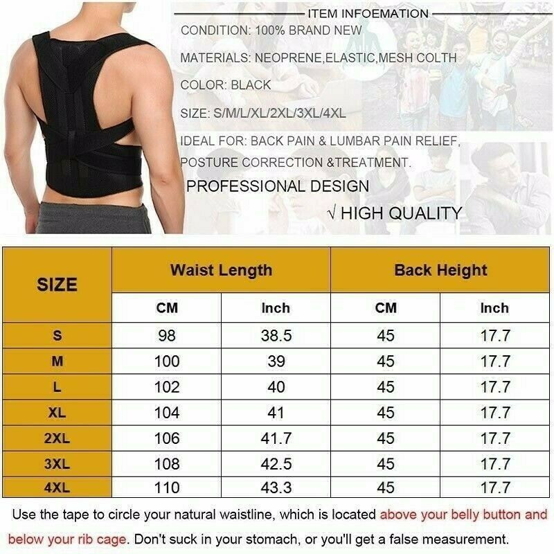 Adjustable Back Posture Corrector Magnetic Therapy Belt Brace Support Women Men