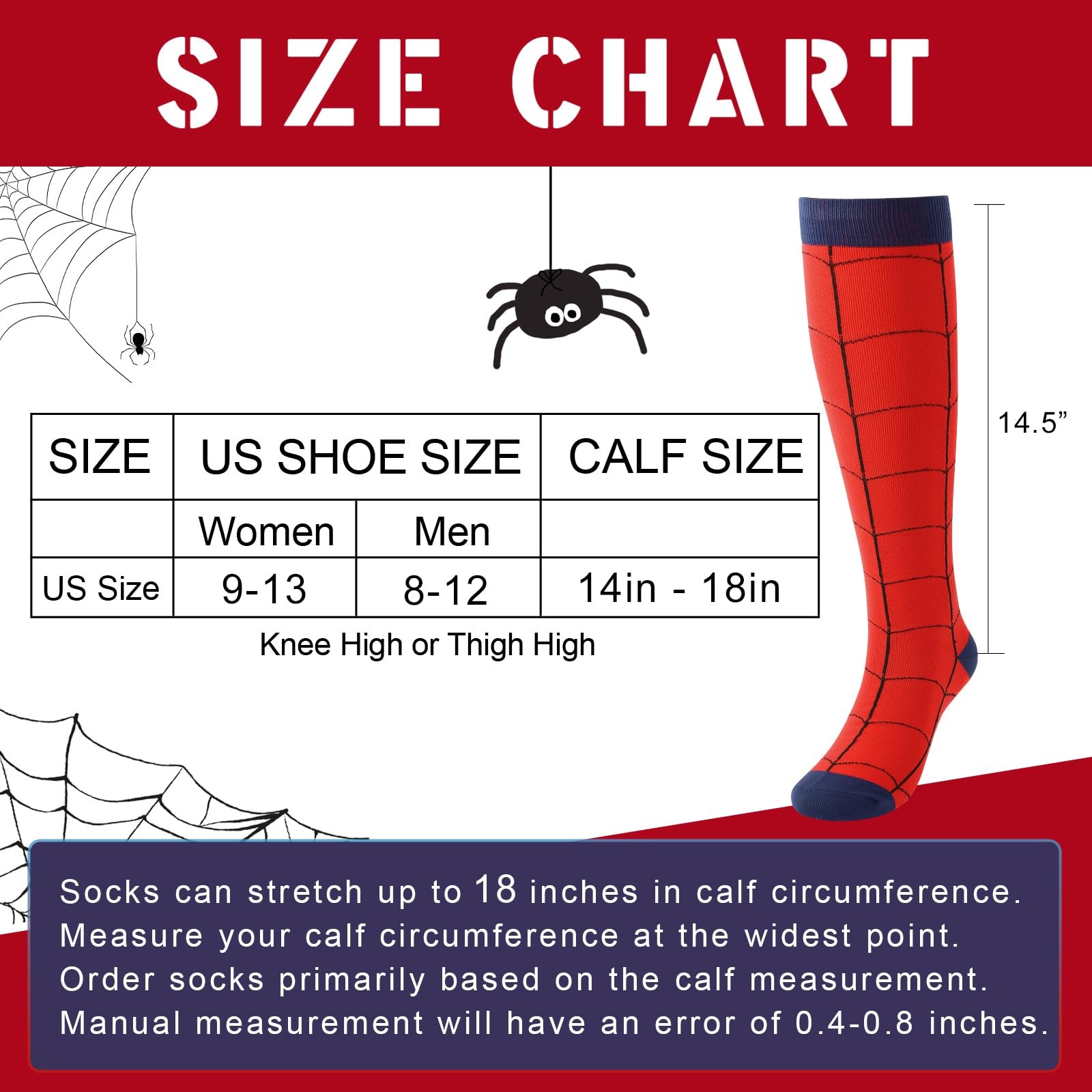 Junely Spiderman Compression Socks Men Knee High Stockings Red