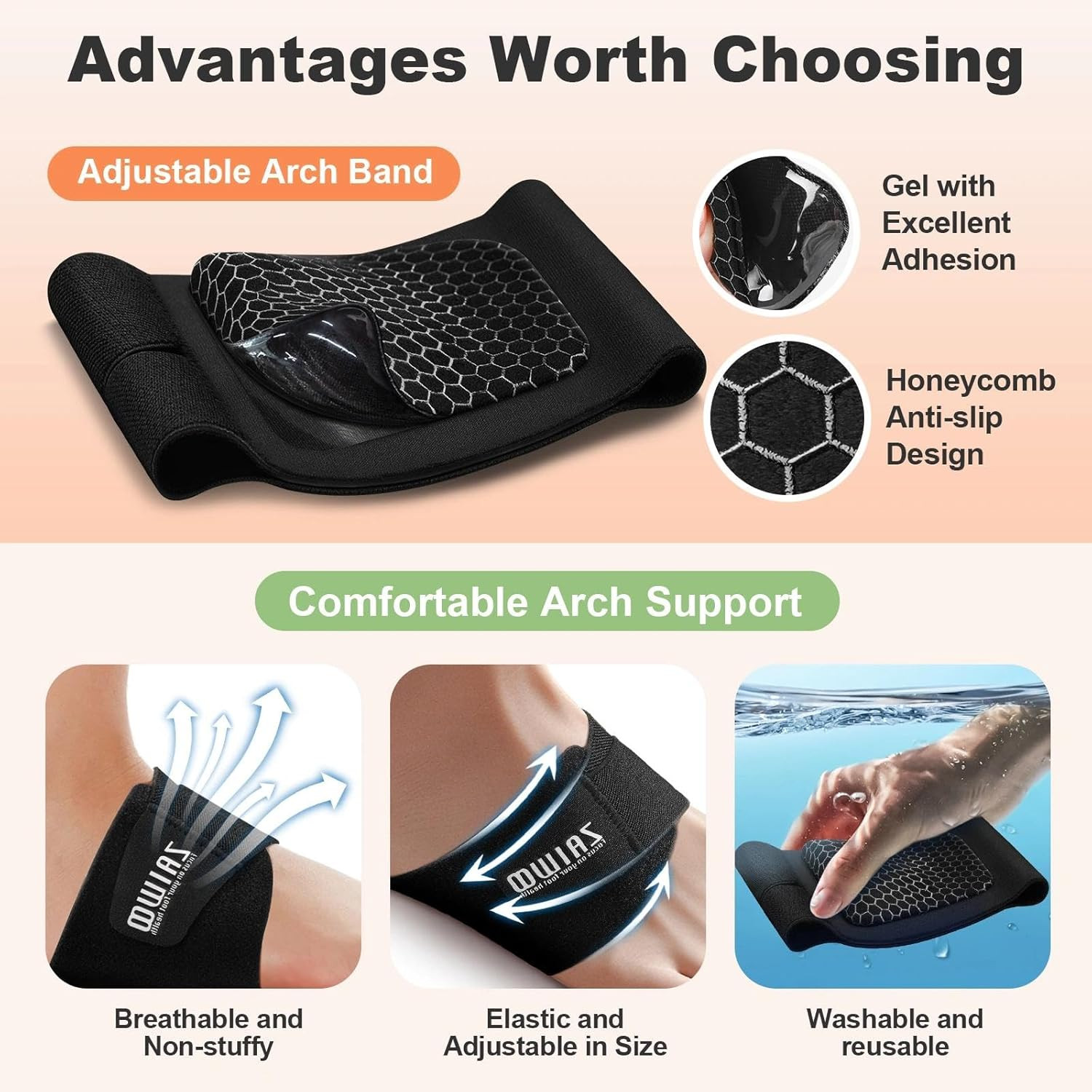 Wearable Arch Support Inserts for Women & Men – 2 Adjustable Heights, Non-Slip B