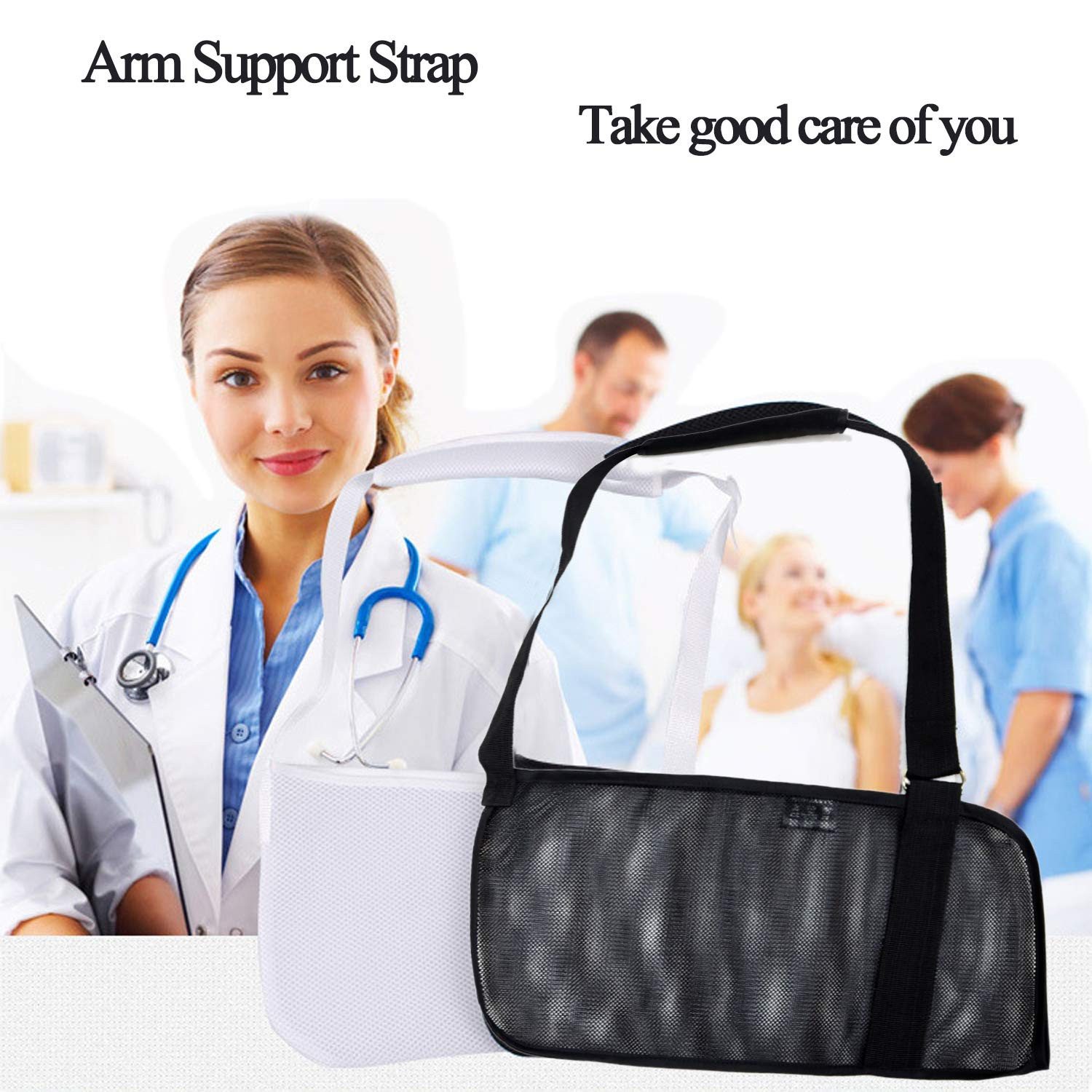 Black Breathable Mesh Arm Sling for Shower Adjustable for Rotator Cuff Injury