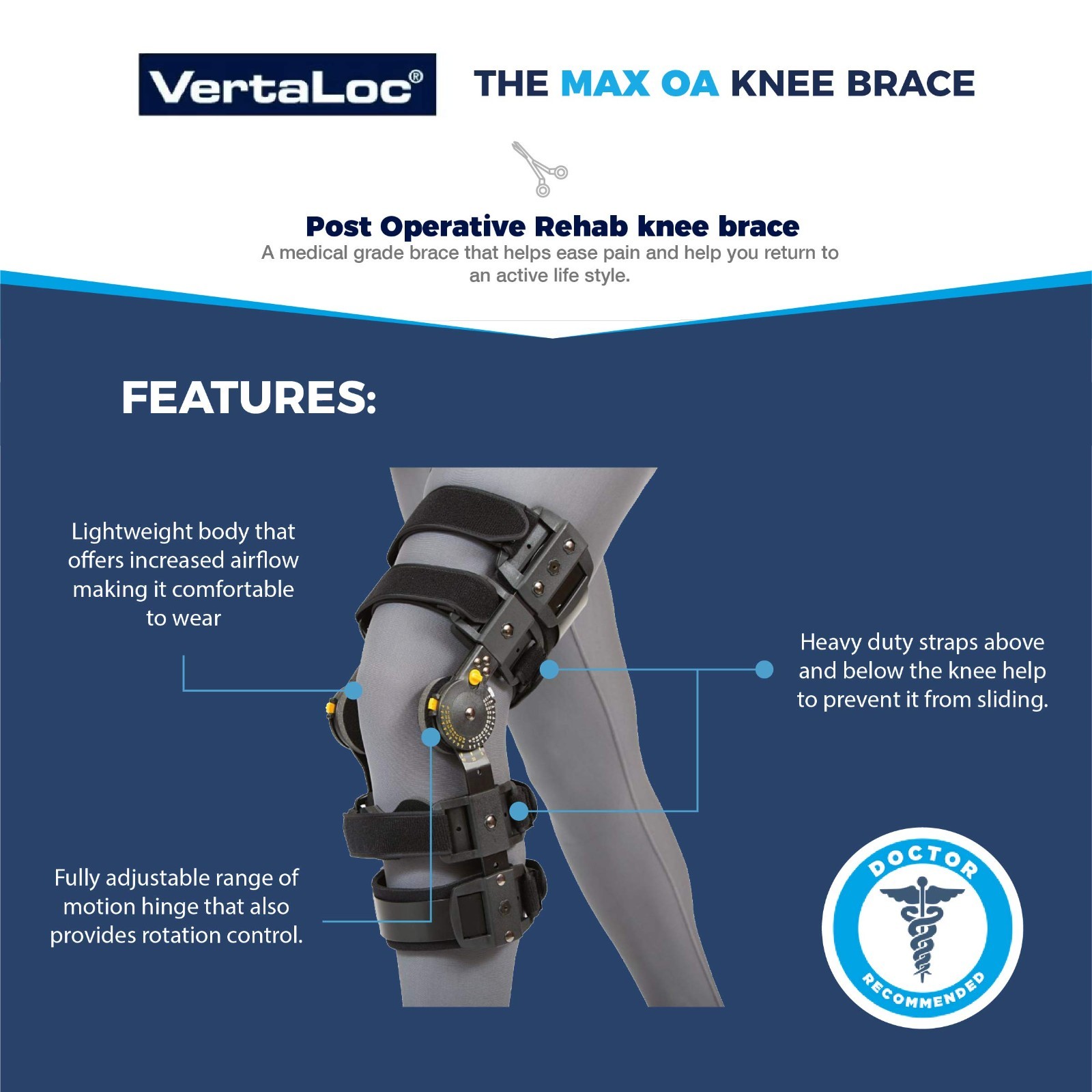 VertaLoc Max OA Knee Brace, Large, Right Knee, Left side