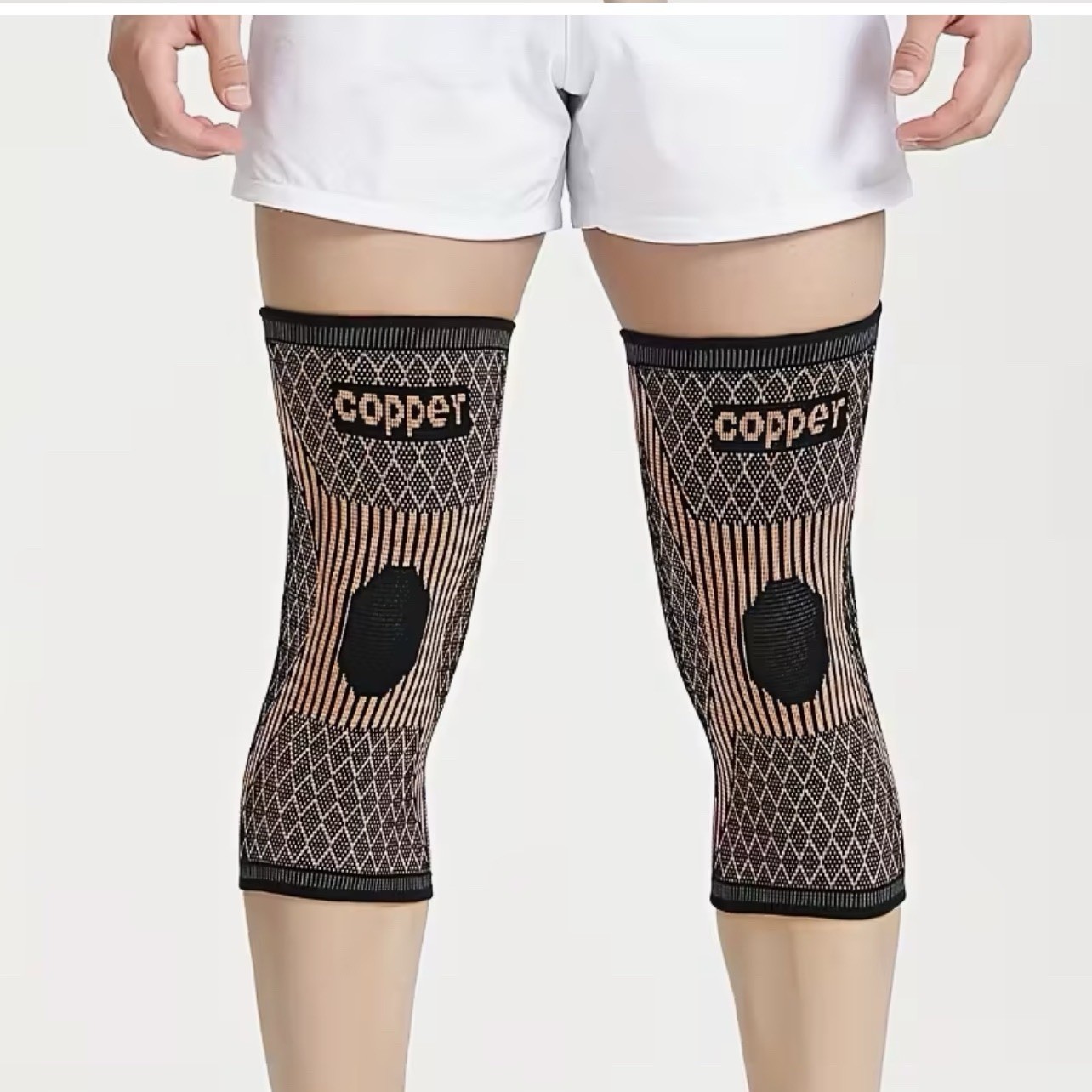 Copper Compression Knee Sleeves 2 PCS Large Black Beige Stretchable