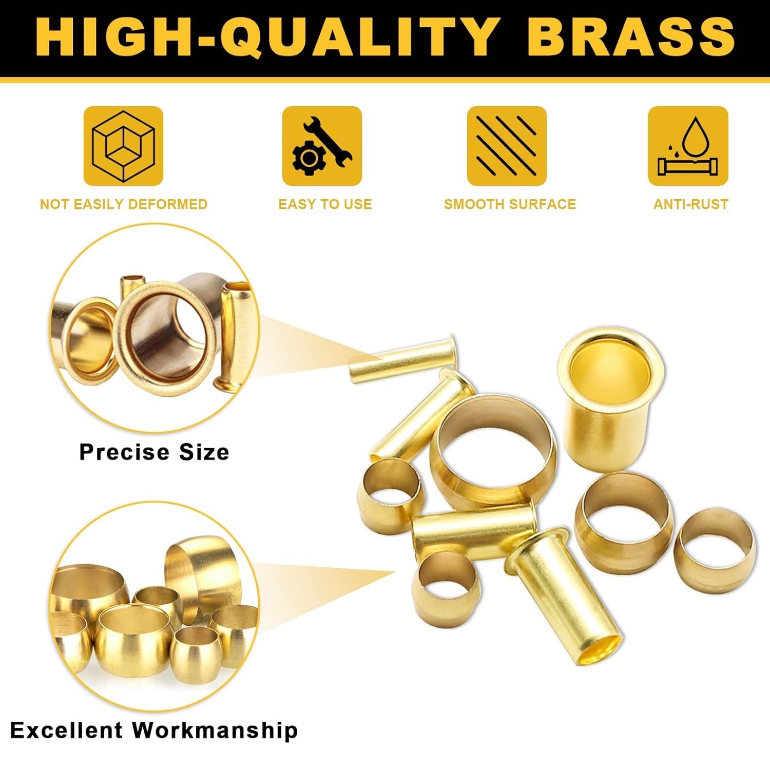 Durable 180PC Brass Compression Sleeves and Inserts – Ideal for Various Tubing