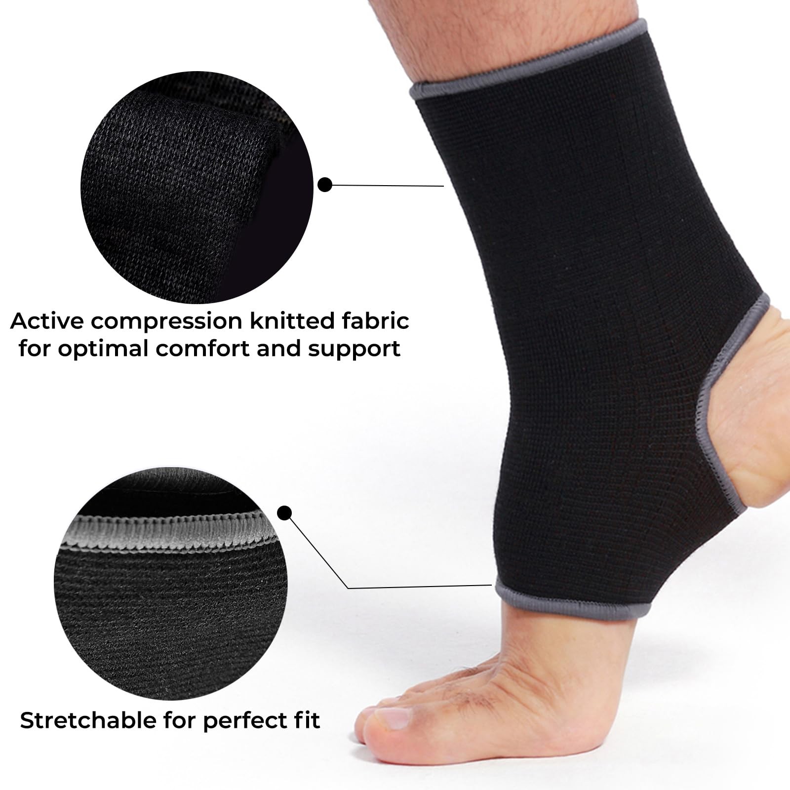 NeoTech Care Ankle Support Sleeve – Open Heel, Light, Medium (1 Pair), Black