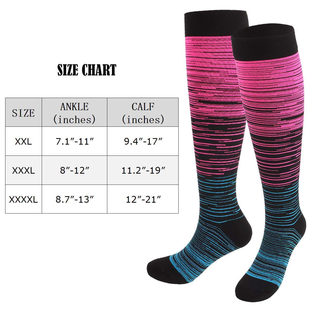 Plus Size Compression Socks Wide Calf Compression Socks for Women Men 20-30 mmHg