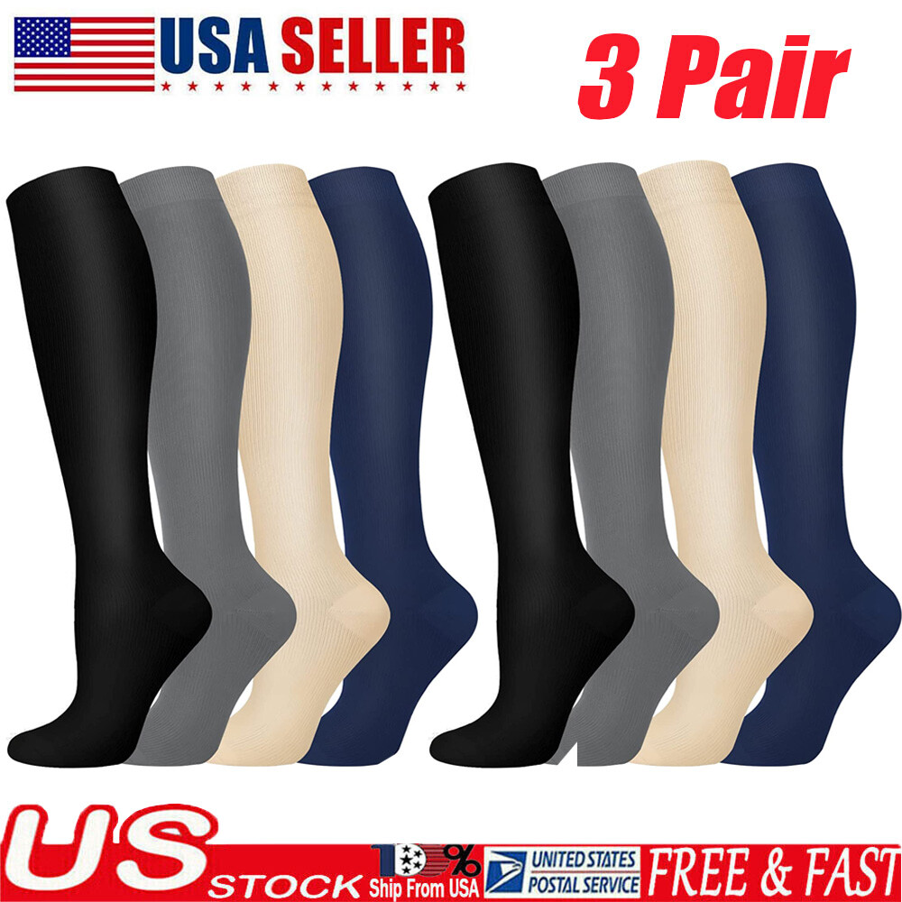 3Pairs Men’s Full Tall Compression Progressive + Run Socks Pick Size & Color