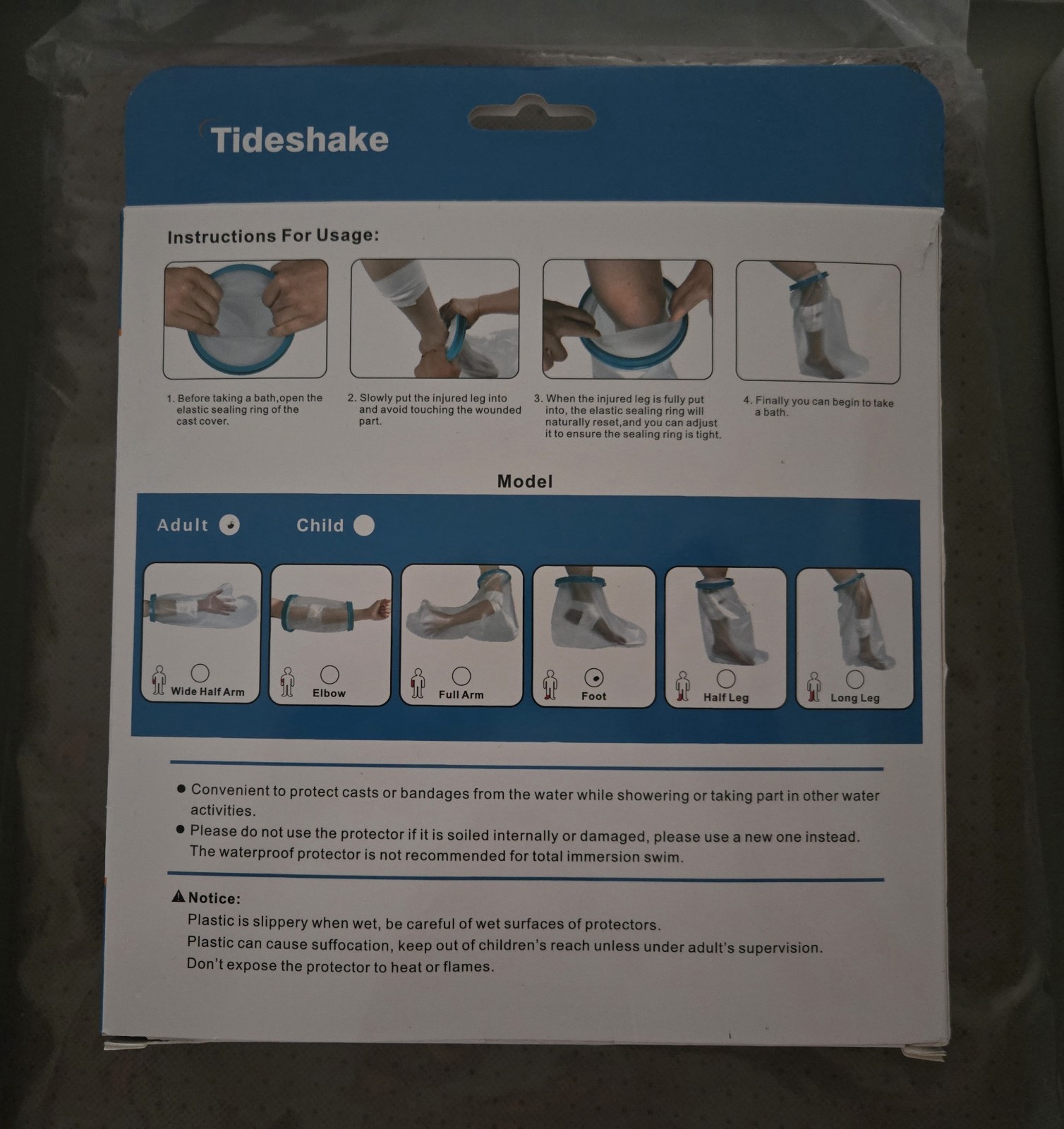 Waterproof Short Foot Cast Bandage Cover for Showering Reusable Adult One Size