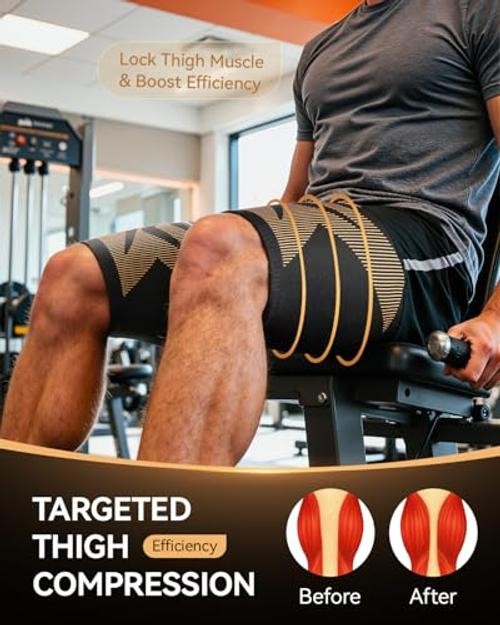 Copper-Infused Thigh Compression Sleeves 1 Pair Upgrade Medical-Grade | Black-M