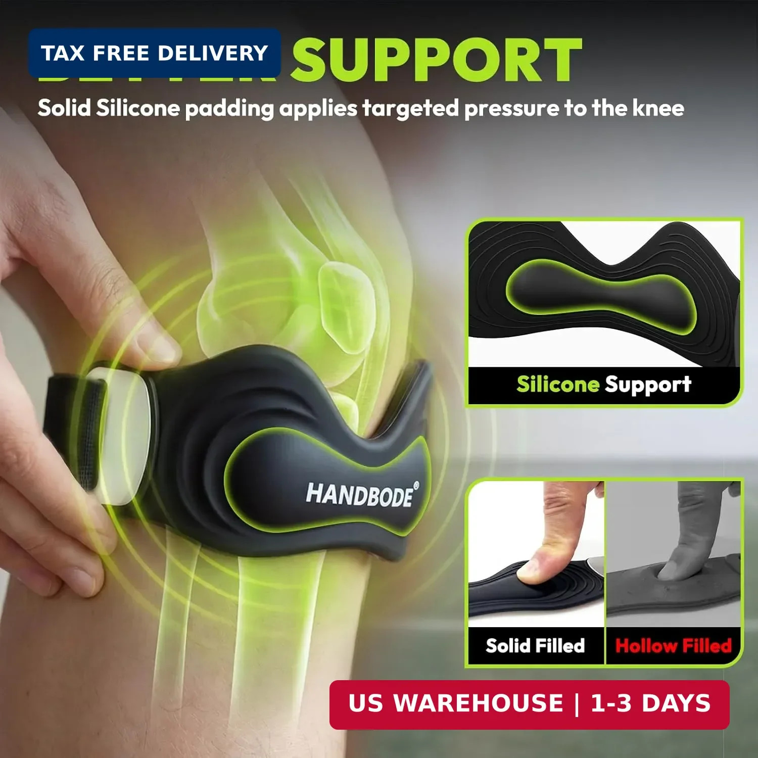HANDBODE Patellar Tendon Support Strap, Silicone Knee Brace for men women, Adjus