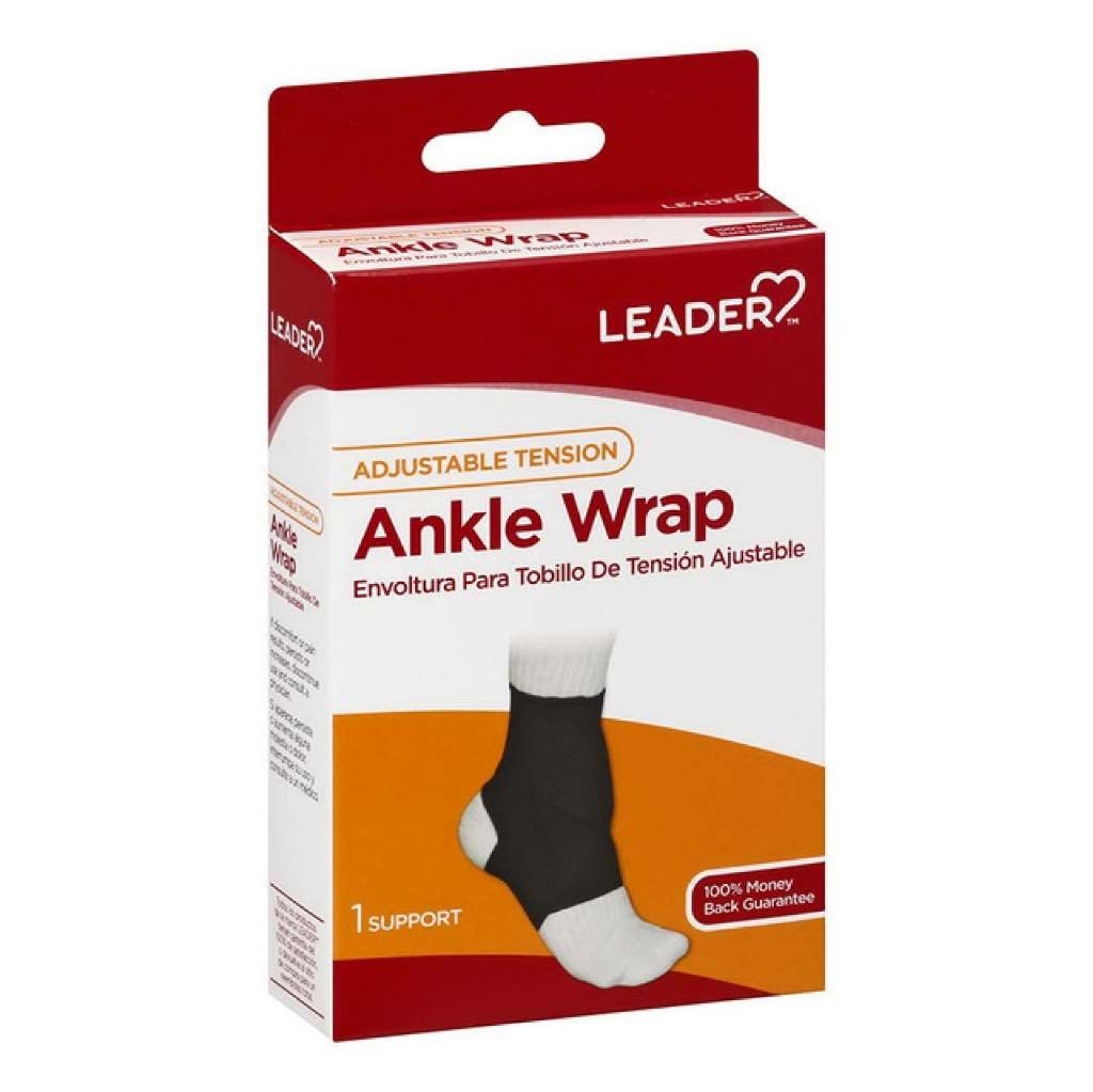 Leader Adjustable Tension Ankle Wrap, Black Small (ankle circumference 7 in – 8