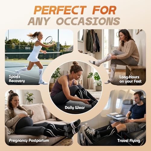 Compression Socks for Men & Women, Light Support Athletic 5-8.5 Black + White