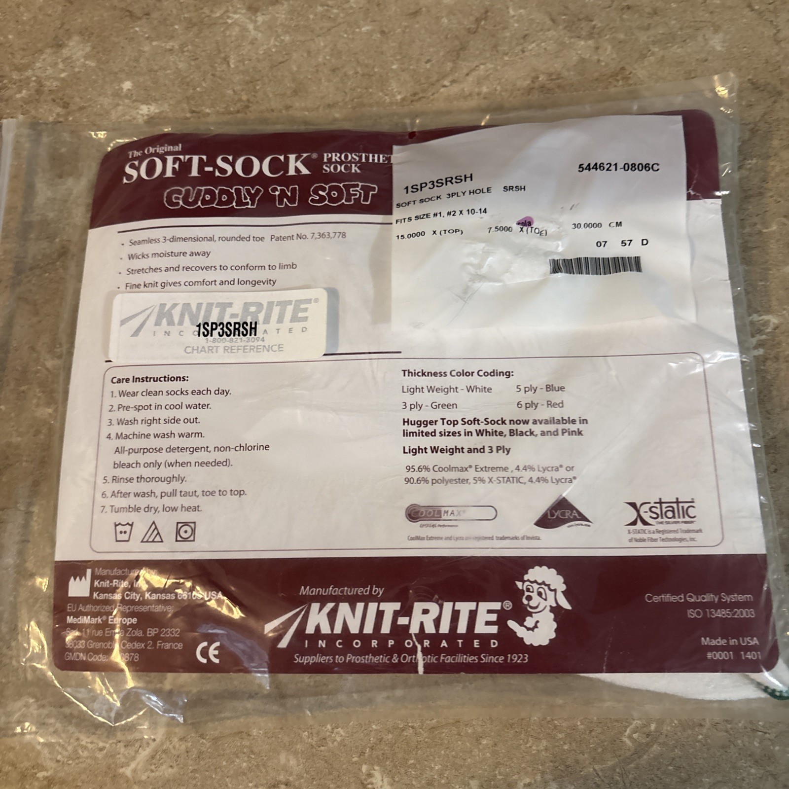 Knit-Rite Prosthetic Soft-Sock Fits 1, 2 10”-14” 1SP3SRSH, 3-ply