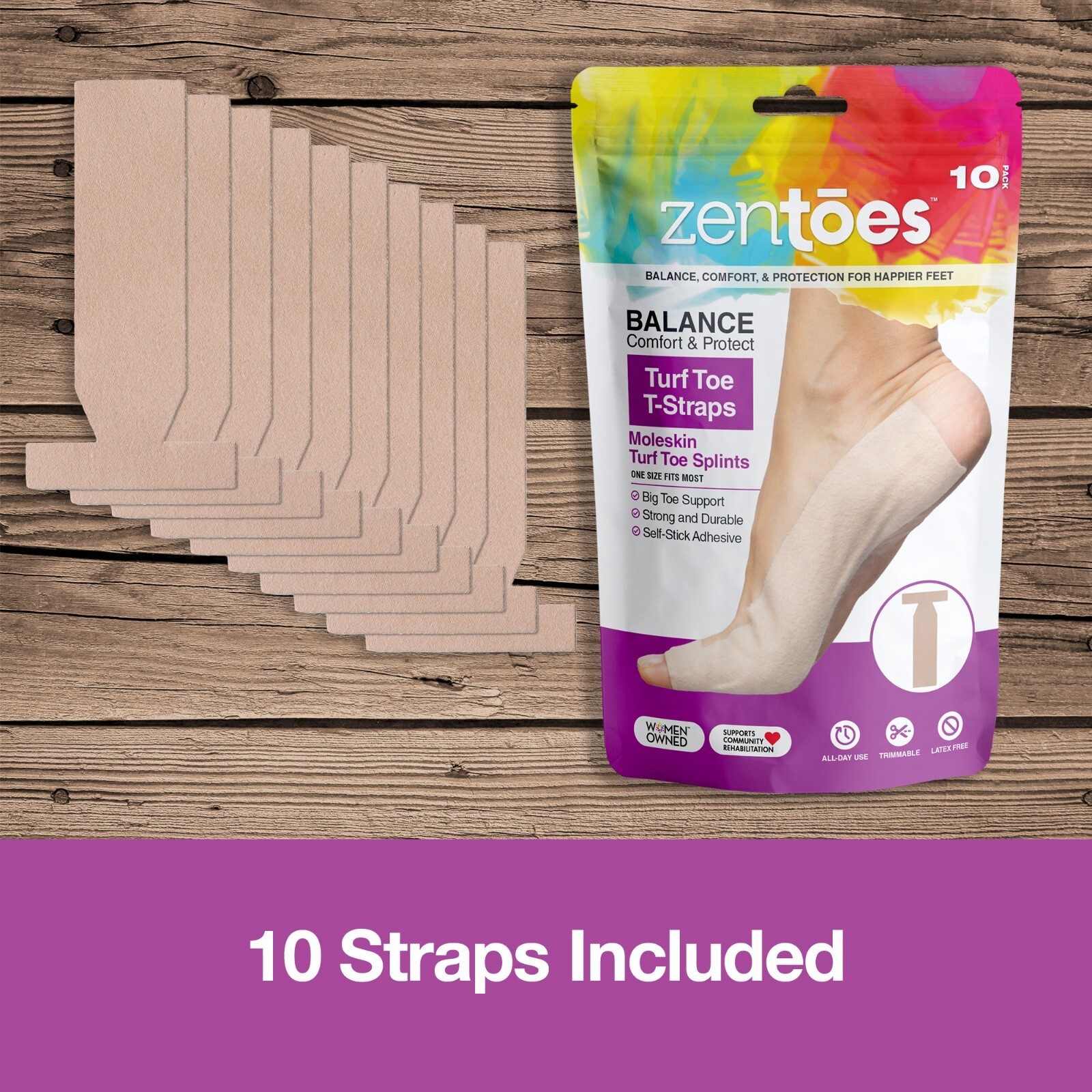 ZenToes Turf Toe T-Straps 10 Pack Big Toe Splints Moleskin Corrector USA Seller