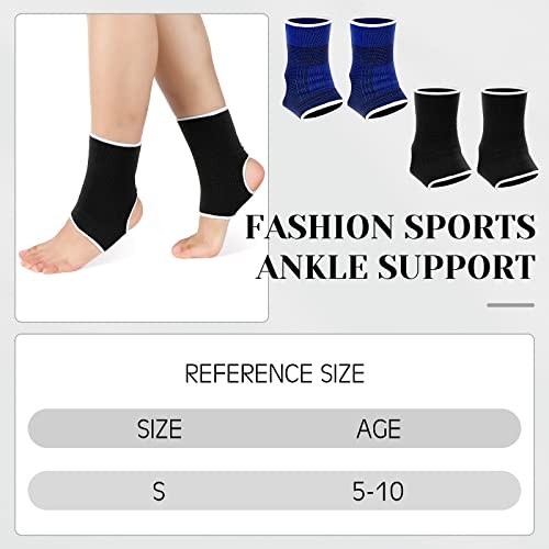 4 Pieces/ 2 Pair Kids Ankle Support Brace Elastic 5-10 Years Black, Dark Blue