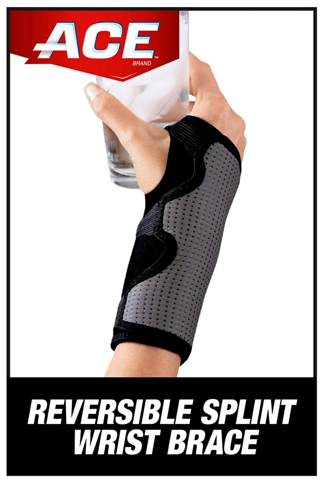 ACE Brand Adjustable Reversible Splint Wrist Brace Comfortable Support Black